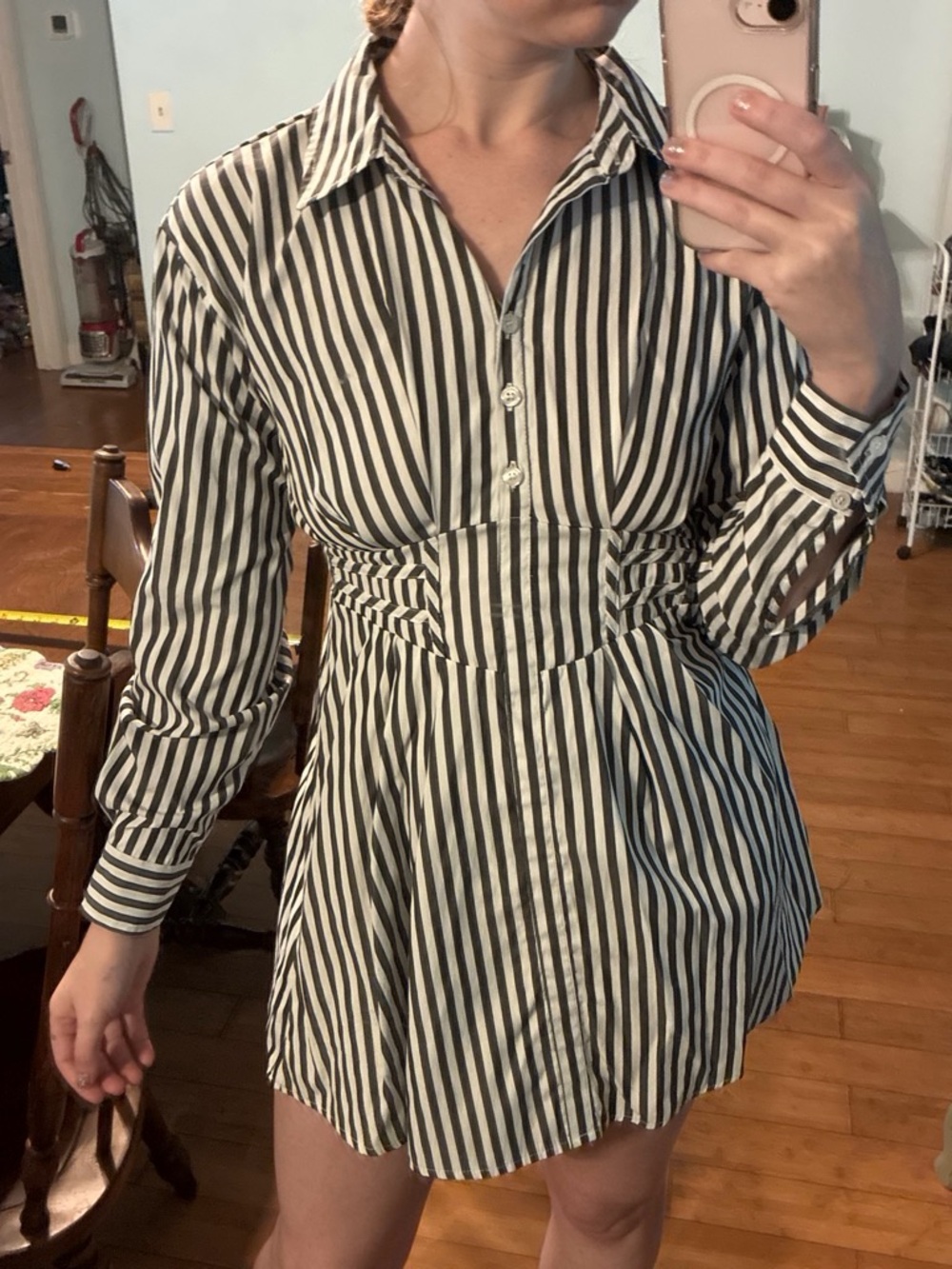 J for Justify Black and White Striped Mini Shirt Dress